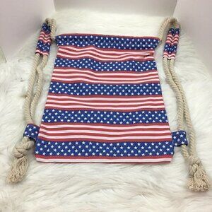 Anna & Ava Drawstring Cinch Bag Backpack 13" x 16" Canvas Braided Rope Patriotic